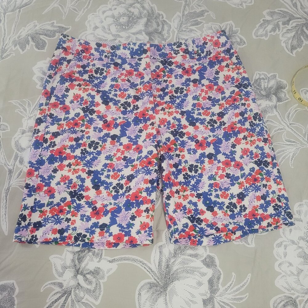 Lands' End Flowered Print 10" Cotton Shorts Size 12 EUC